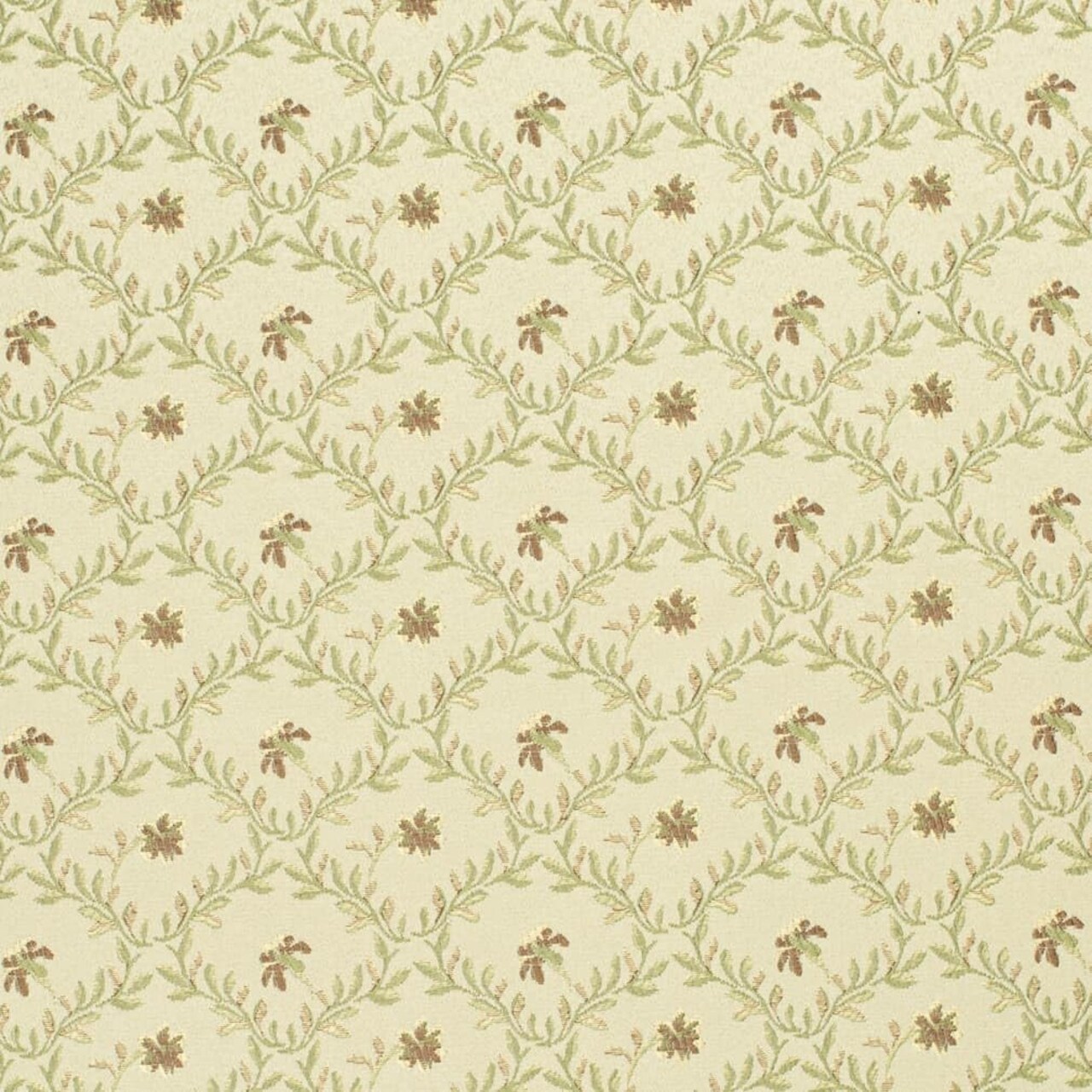 Natural Green Floral Leaves Woven Pattern Upholstery Fabric by The Yard - SKU: Diana Prairie